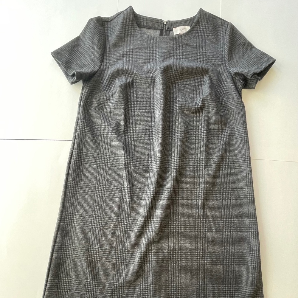 Loft Outlet black and gray plaid sheath dress, size small, like new